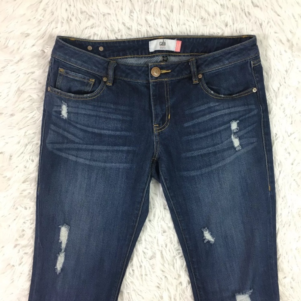 CAbi Slim Boyfriend Jeans Size 6 Distressed Dark - Picture 3 of 8